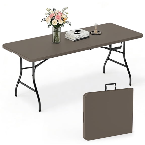 WASUHE 6FT Folding Table, Heavy Duty Portable Tables with Built in Handle & Steel Legs, Perfect for Party, Dining, Khaki