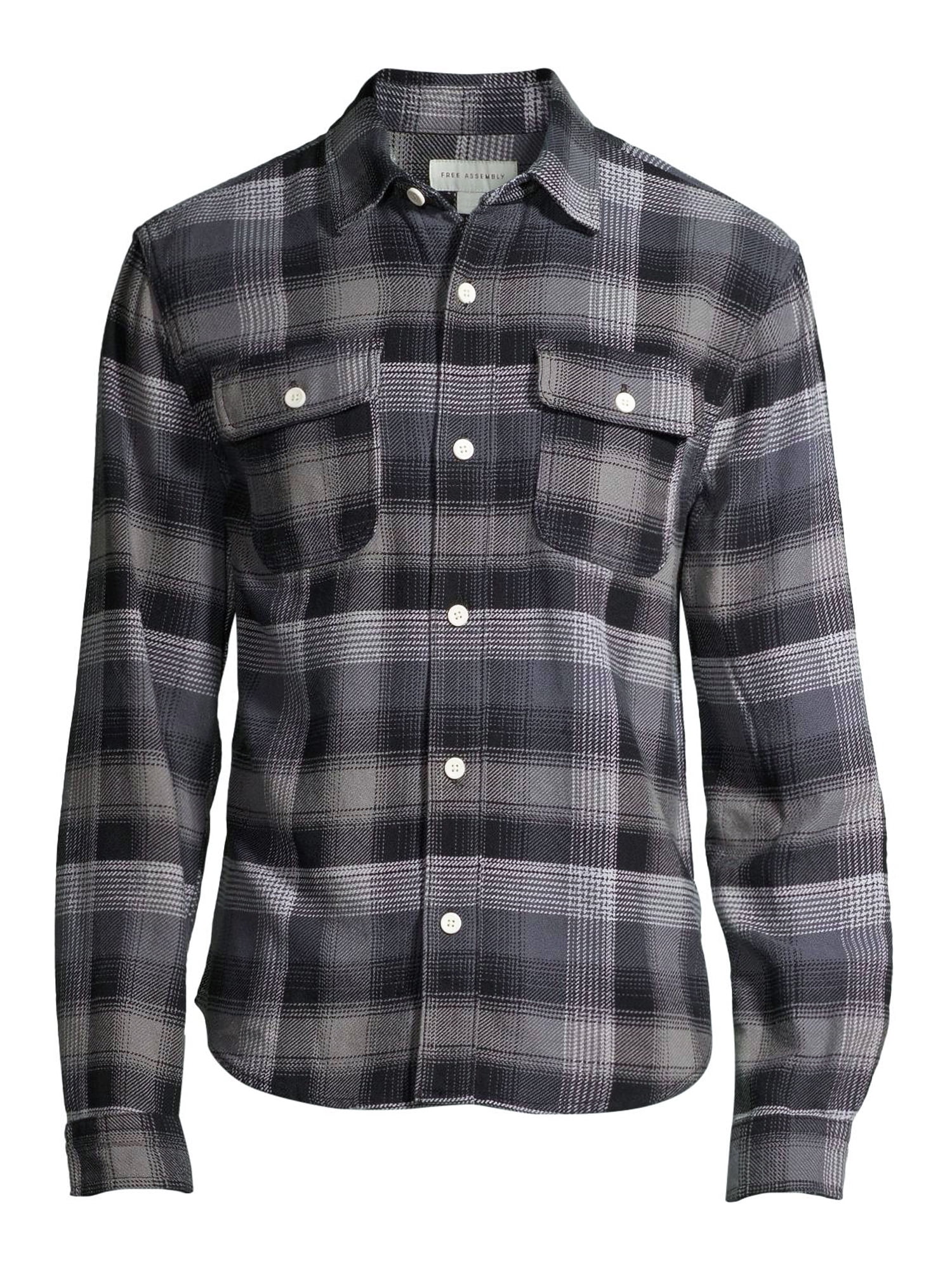 MoonHome Mens Casual Long Sleeve Plaid Flannel Shirt Button Front with Chest Flap with Pocket 
