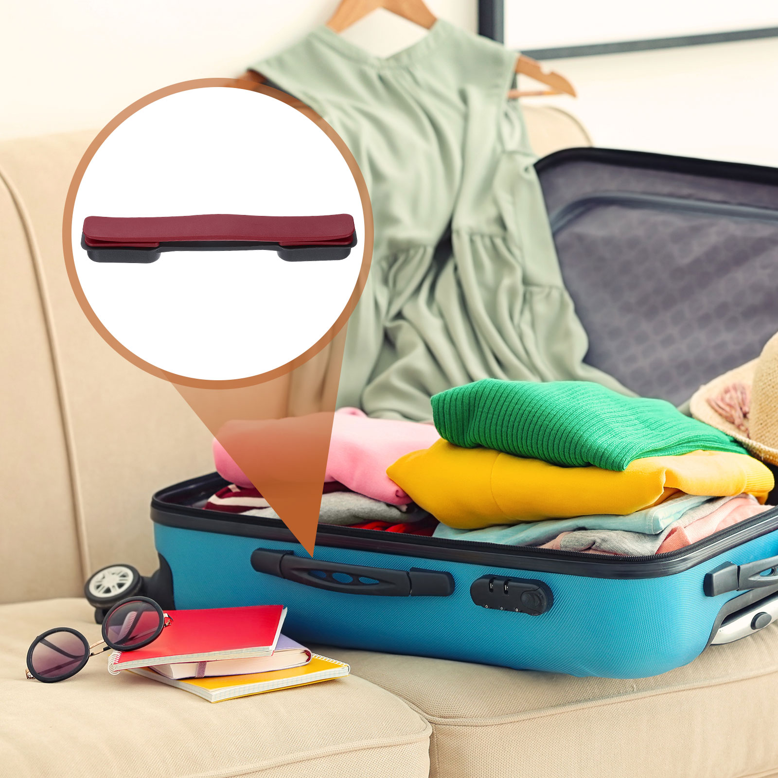 Unique Bargains Durable Luggage Carry Strap Pull Grip Burgundy