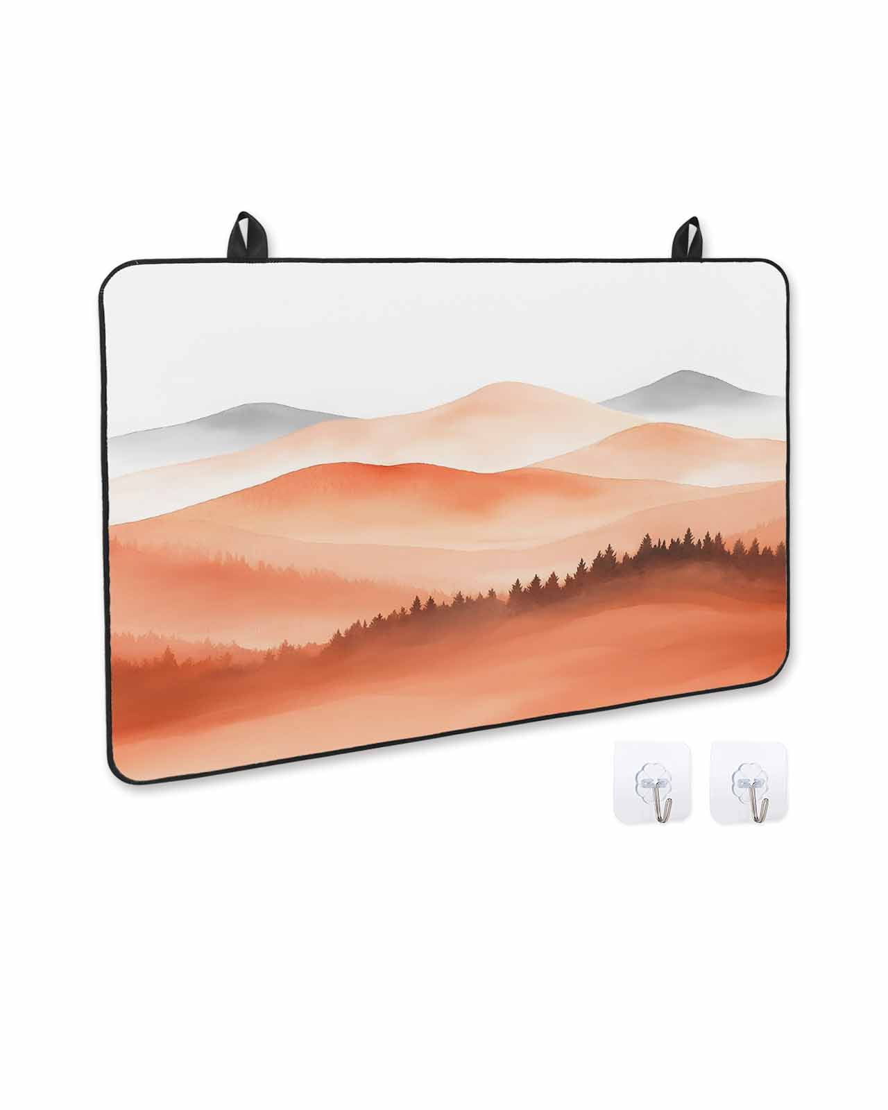 nqOlkjepod Large Induction Cooktop Protector Mat 24"x21", Orange Grey Mountains Stove Top Covers for Electric Stove, Modern Geometric Forest Trees Stove Burner Cover Mats, Glass Top Stove Cover