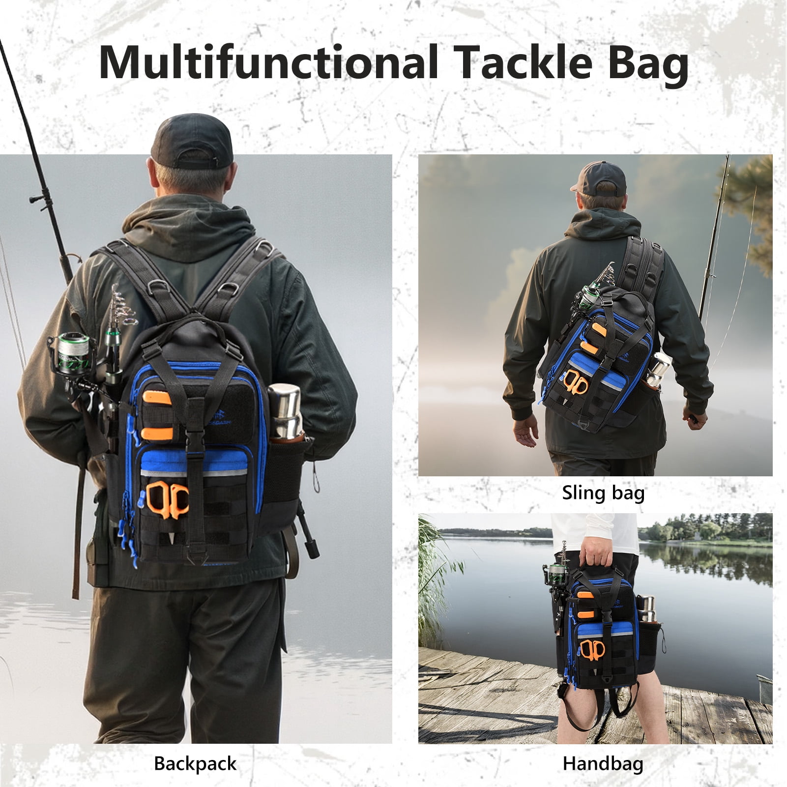 Bassdash Convertible Fishing Backpack Sling Bag with Rod Holder, Adjustable Tactical Water-resistant Tackle Storage Pack FP07