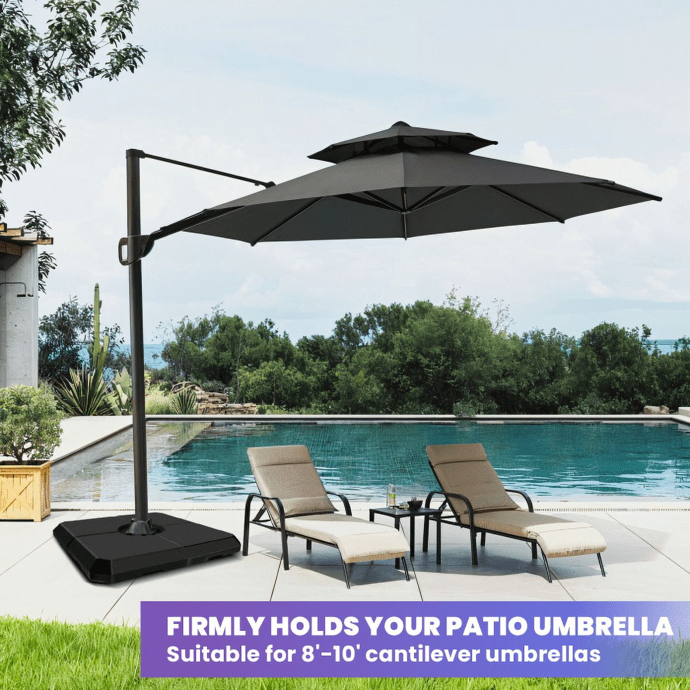 Low-Profile Umbrella Weight Stand, 22lb HDPE Plates Outdoor Shade Base, Water/Sand Ballast, for Compact Patio, Balcony​