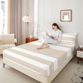thumbnail image 3 of Castle Fairy Minimalist Linear Band King Sheets 4pcs,Retro Striped Layout Bedding,Tan Beige White,1 Flat Sheet, 1 Fitted Sheet and 2 Pillowcases, 3 of 7