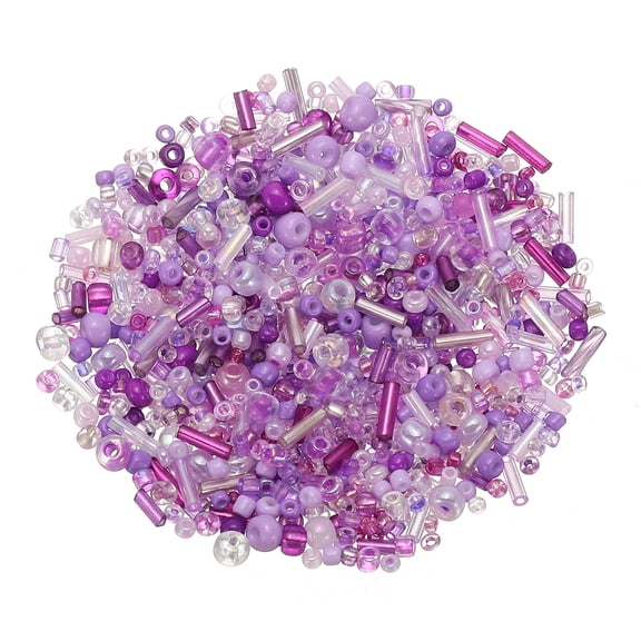 Uxcell 1000-Pack Mixed Glass Seed Beads, 1-4mm/0.04-0.16 Inch Tube Mini Glass Bugle Beads for DIY Earrings/ Necklaces/Bracelets/Jewelry Making [Purple]