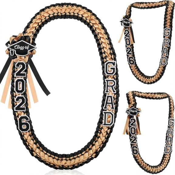 Class of 2026 Graduation Leis, Grad Ribbon Money Lei with "GRAD" and "2026" Charms, Handmade Double Braided Graduation Necklace for Graduation Gifts Supplies