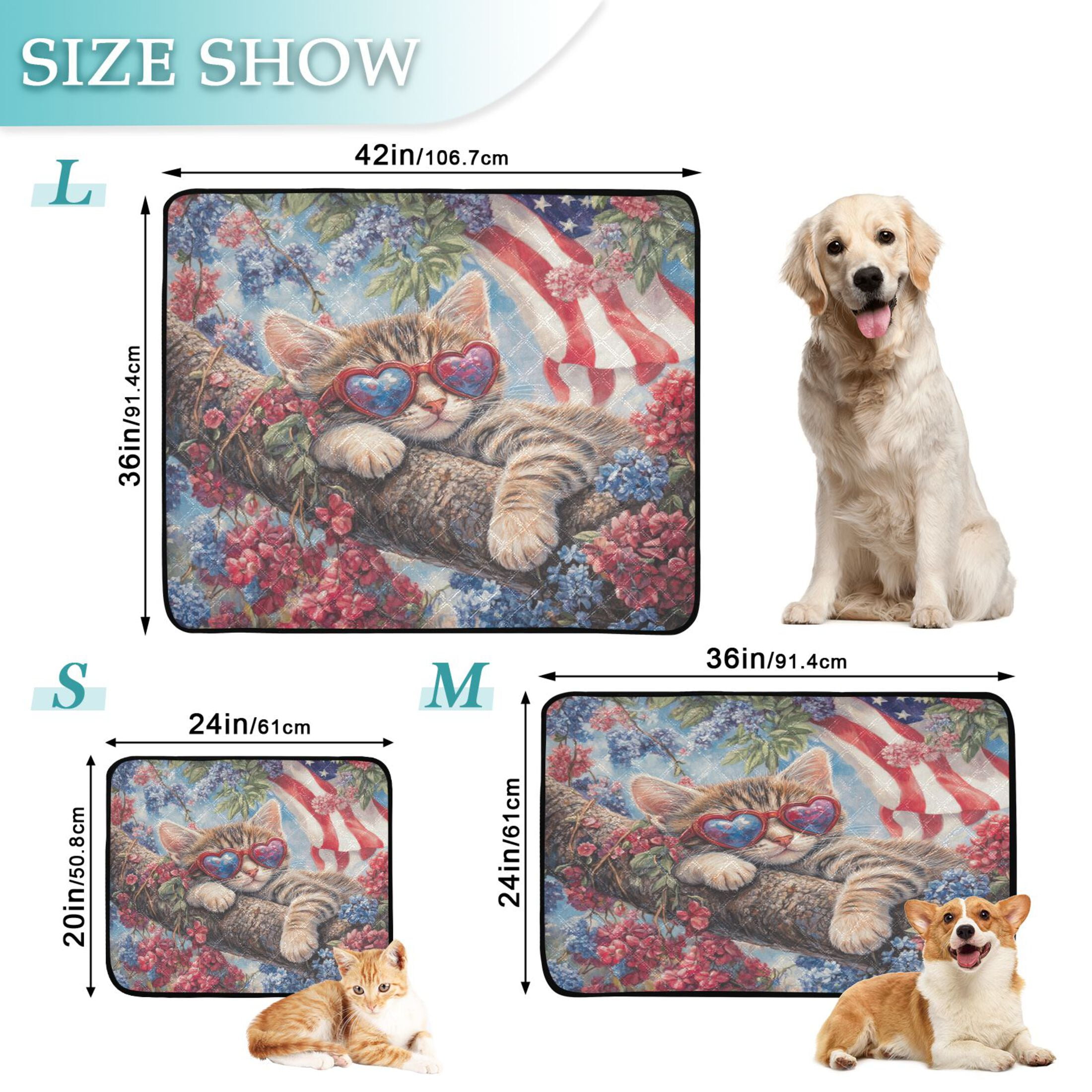 Qxltty 4th Of July Cat Cat litter Pads Pet Set of 2 Diaper Mats Center Anti-leakage Layer Absorbent Soft and Comfortable