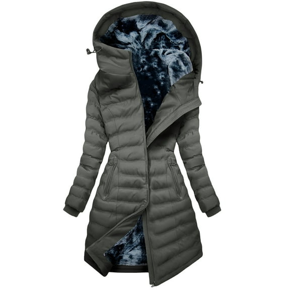 Hueook Winter Coats for Women Casual Loose Colorblock Fashion Long SlSeeved Hooded Coat Dark Gray L