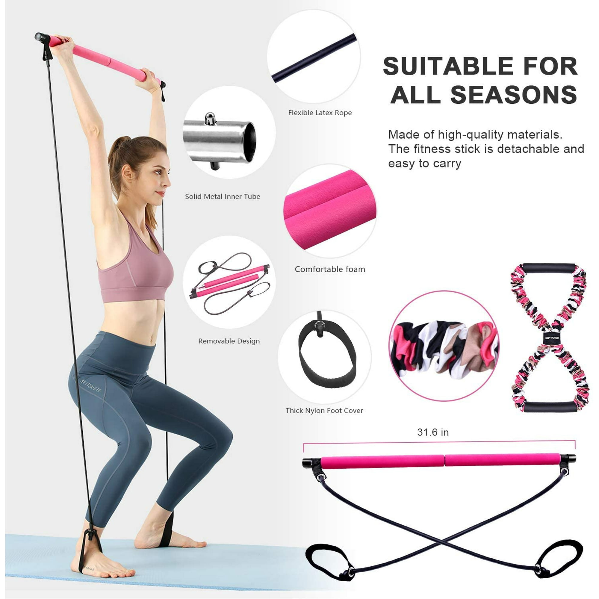 Pilates Bar Kit with Resistance Band LADER Portable Toning Bar Yoga Pilates Equipment Exercise Stick 8 Shape Body Shaping Resime Bar 25 pounds Pink Walmart