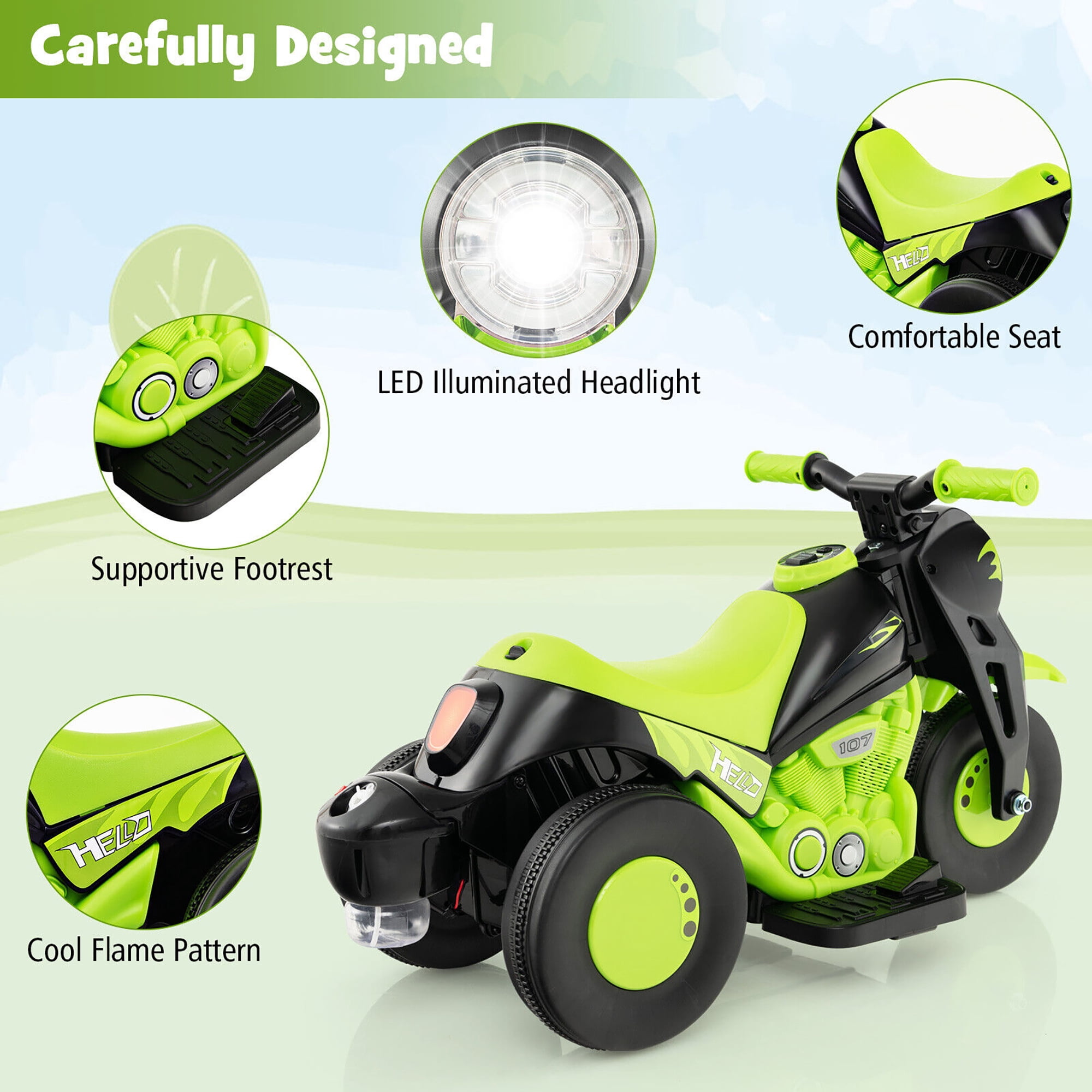 Gymax 6V Kids Bubble Car Electric Ride on Motorcycle w/ Music Button & LED Headlight Green