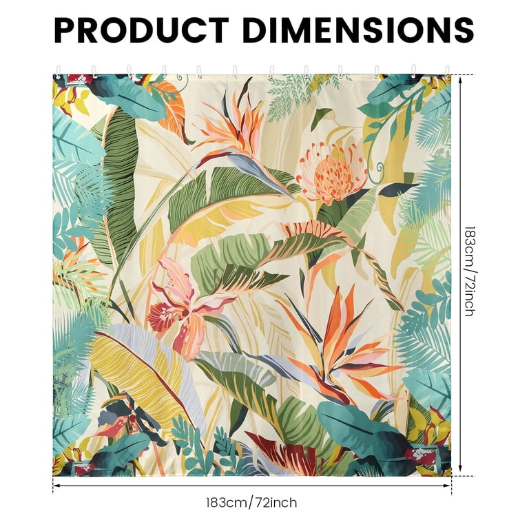 Tropical Leaf Shower Curtain with Palm and Monstera Print photo 2