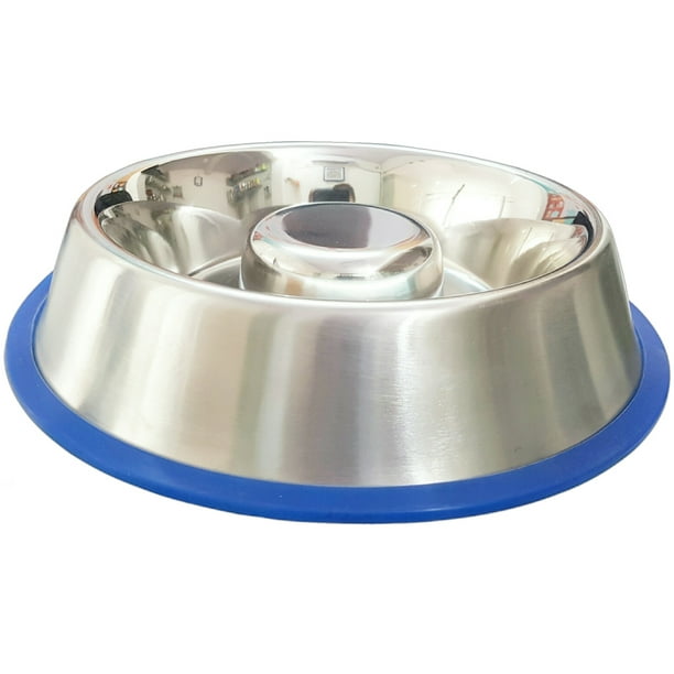 Stainless Steel Interactive Slow Feed Dog Bowl with a Silicone Base by Mr. Peanut