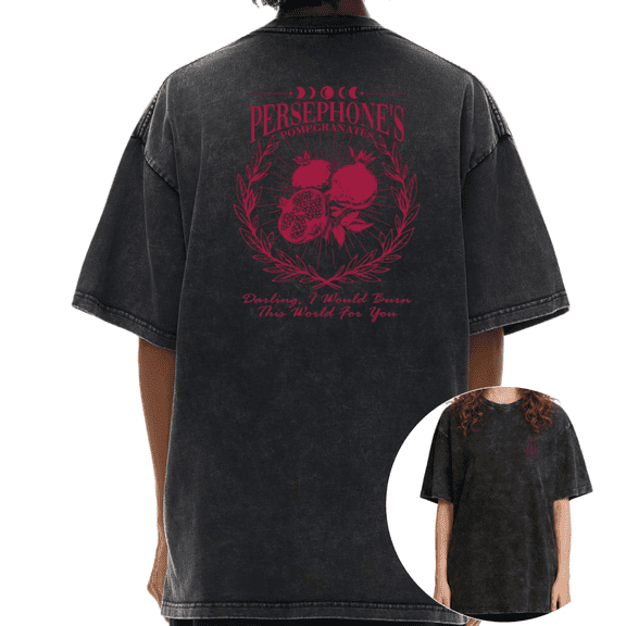 Women's Vintage "Persephone's Pomegranates" Greek Mythology Graphic Washed T Shirt Myth Lover Black S-2XL Plus Size