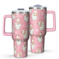 Pink Christmas Santa Pattern Tumbler with Handle and Lid,40oz Double Wall Vacuum Insulated Tumbler,Cups Gift for Women and Men