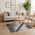thumbnail image 3 of ODIKA 4'x6' Gray Grey Maritime Modern Geometric Washable Area Rug Contemporary Design With Diagonal Stripes Checkerboard Dots for Dorm Room, Small Living Stain Resistant Low Profile, Easy Care, 3 of 7
