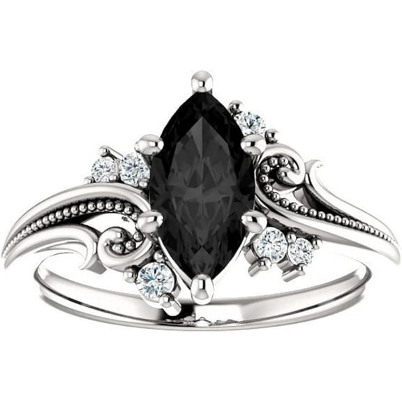 Dazzlingdaimonds Jewels 14K White Gold Plated 2.40 Ct Marquise Cut Black Diamond Wedding Engagement Thanksgiving Christmas Vintage Halo Ring 925 Sterling Silver For Women's -9.5