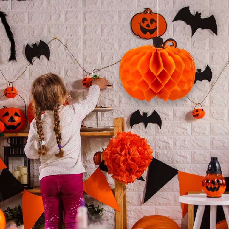 Uonlytech 6Pcs Halloween Paper Pumpkin Honeycombs, Folding Portable Pumpkin Shape Honeycomb Tissue Paper Pumpkins Lanterns For Halloween Party Outdoor...