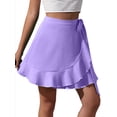 thumbnail image 4 of Hanerdun Women Wrap Skirts Female High Waist Ruffle A-Line Mini Skirt Purple L, 4 of 5