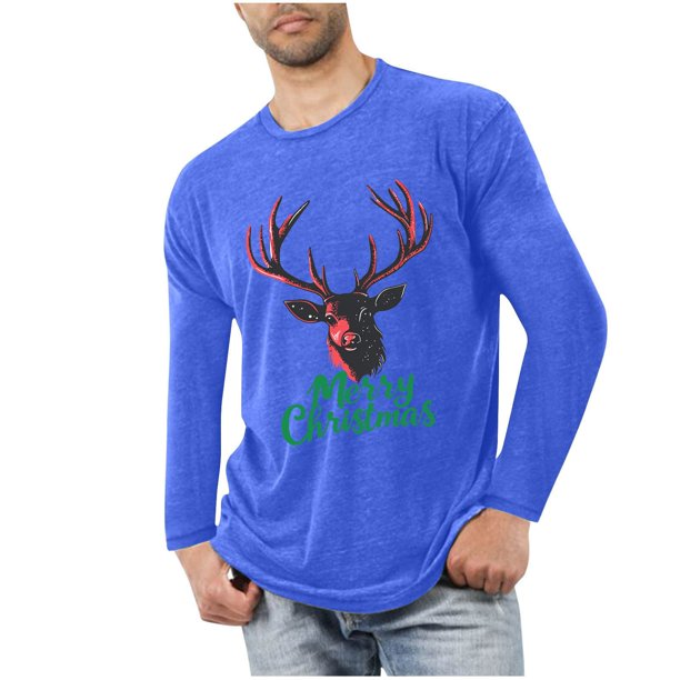 Blusas y camisas de manga larga con cuello redondo para hombre, deportivas, fitness, hogar, pijamas navideños estampados, camiseta de manga larga con cuello redondo, blusa de poliéster para hombre