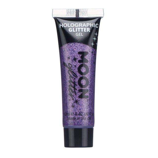 Gel holográfico con purpurina para rostro y cuerpo de Moon Glitter - 12 ml - Púrpura - Pintura facial con purpurina