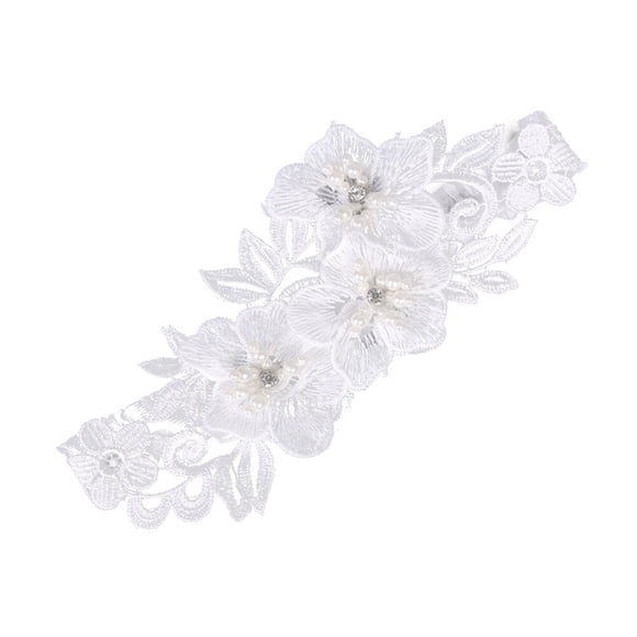 BRIGHTFUFU Novia de la boda occidental de la correa de liga Rhinestone del cordón flor de la perla nupcial del pie decoración adornos florales (blanco)