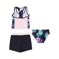 thumbnail image 2 of YUUMIN Girls 3 Pieces Floral Tankini Sets Beach Rash Guard Swimsuits Sporty Swim Tank Top Brief with Shorts Black Floral 14, 2 of 5