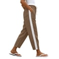 thumbnail image 3 of Women's Cotton Linen Blend Straight Leg Pants, Elastic Waist Pull On with Functional Side Pockets, Loose Fit, Comfy Casual Trousers for Spring Fall Office Outings, Lightweight, 3 of 8