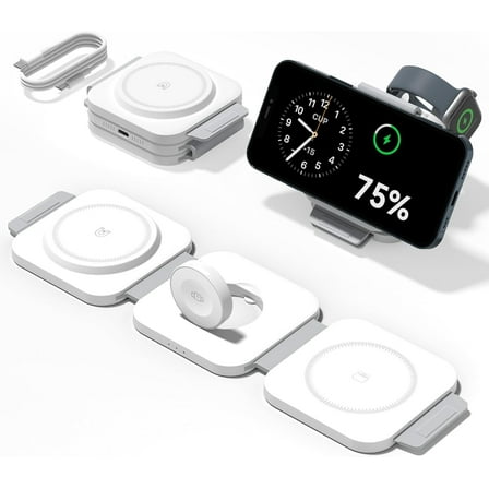 3 in 1 Charging Station for Apple Multiple Devices, Foldable Magnetic Fast Wireless Charger Dock, Travel Charging Pad for iPhone 16 15 14 13 12 Pro Max Plus Apple Watch Series & AirPods 4/3/2/Pro