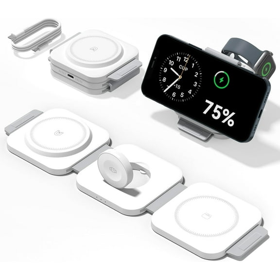 3 in 1 Charging Station for Multiple Devices, Foldable Magnetic Fast Wireless Charger Dock, Travel Charging Pad for iPhone 17 16 15 14 13 12 Pro Max Plus Watch Series & AirPods 4/3/2/Pro
