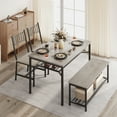 thumbnail image 1 of Space-Saving 4 Piece Dining Table Set – Rectangular Kitchen Table with Chairs, Storage Bench, Wine Rack & Shelf – Modern Metal Frame Furniture for Apartment, Small Spaces, Grey, 1 of 8
