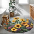 thumbnail image 3 of Sunflower Round Area Rug 3.3Ft Washable Circle Rugs for Dining Room Table, Modern Oil Painting Summer Botanical Floral Non-Slip Carpet Floor Mats Indoor Outdoor Carpet Runner Aesthetic Home Decor, 3 of 8