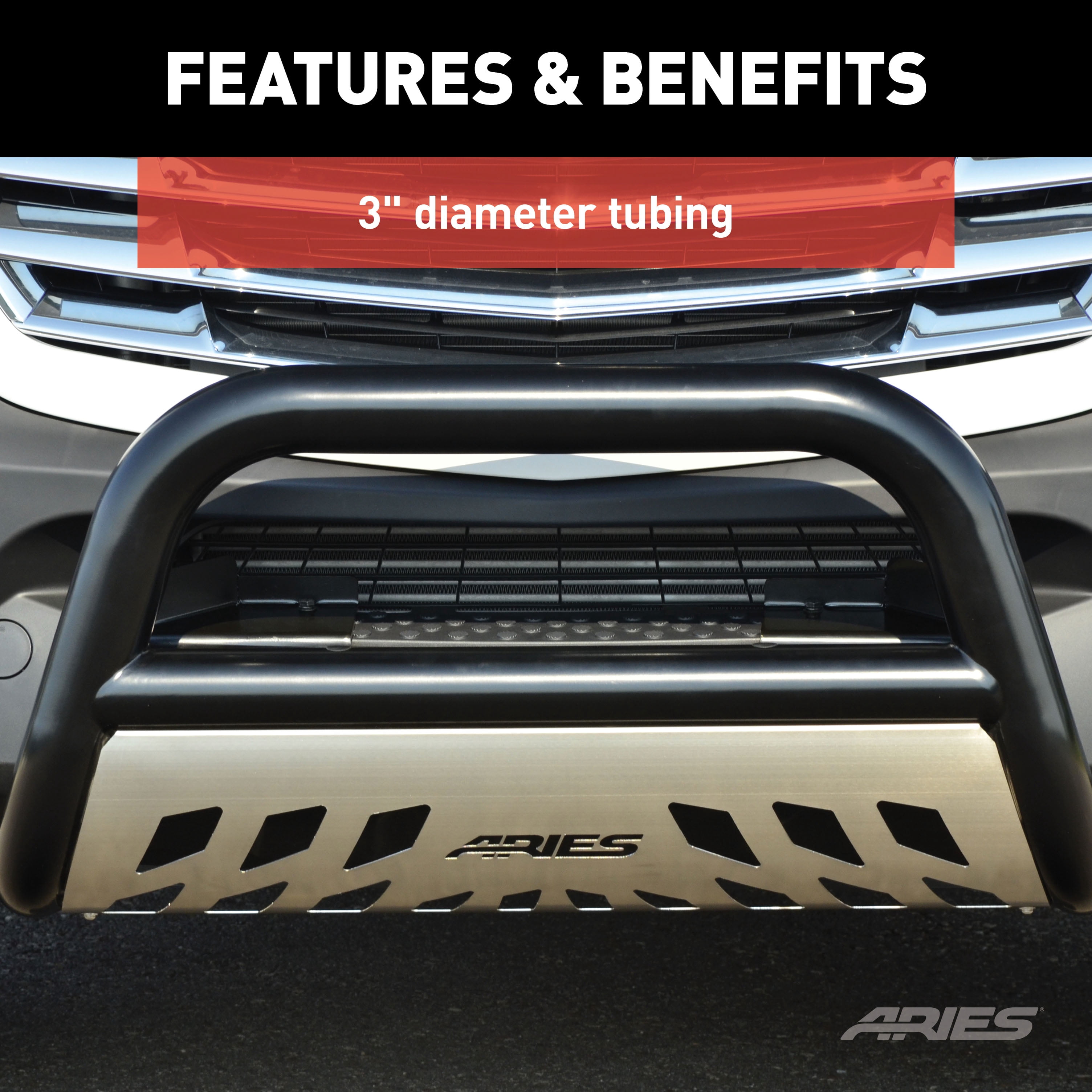 ARIES B35-4017 3-Inch Black Steel Bull Bar No-Drill High-Strength Bull Bar For Chevrolet, GMC