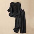 thumbnail image 2 of GZWYHT 2 Piece Linen Sets For Women,Linen Outfits Women 2 Piece Traditional Summer Blouse Trendy Retro Embroidered Embroidered Tops Work Business Cute Loose Blouses Black XL, 2 of 5