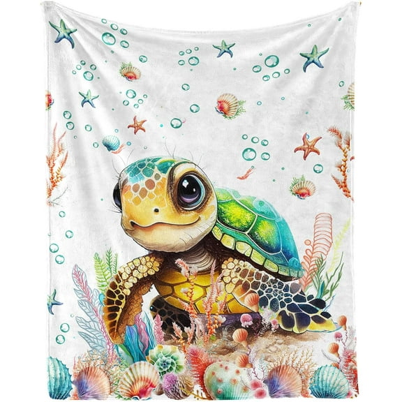 Sea Turtle Blanket for Boys Girls, Cute Sea Turtle Themed Design Printed Throw Blankets for Kids Lap, Chair Sofa, Warm Soft Cozy Blanket, 40"x 50"