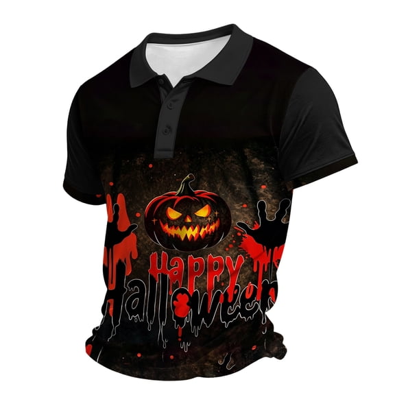 IAJDKMEK Halloween Men's Polo Short Sleeve Shirt - Soft Knit Button-Down Shirt, Perfect Summer Shirt for Daily, Holiday Parties, Golf Shirt & Halloween Events,Beige L