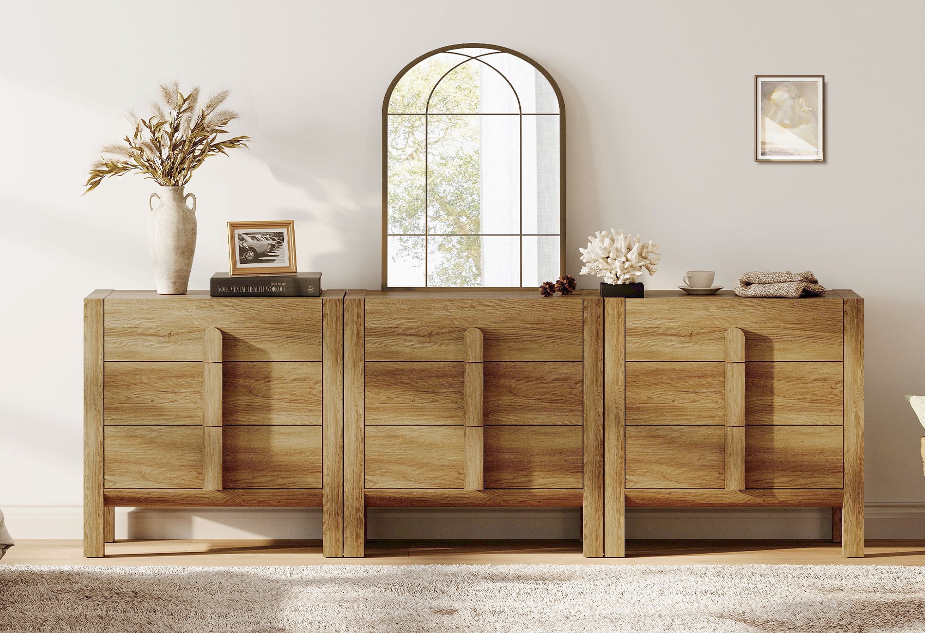 9 Drawer Dresser for Bedroom, Mid-Century Modern Chest of Drawers with Storage,Wooden 3-In-1 Dresser for Living Room, Bedroom, Entryway