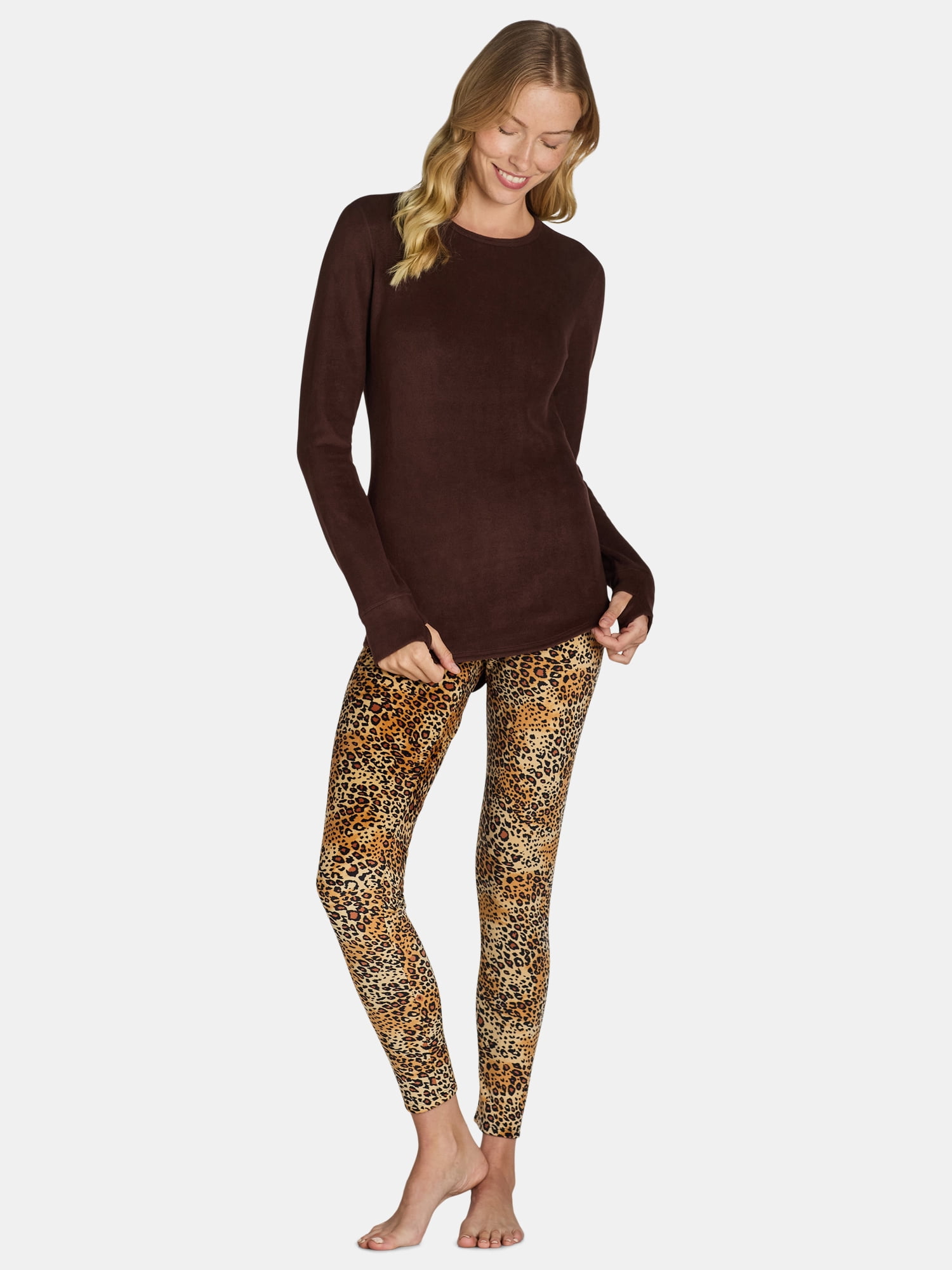 ClimateRight by Cuddl Duds Women's Warm Stretch Fleece Long Sleeve Crew Neck Thermal Base Layer Top, Sizes XS to 4X