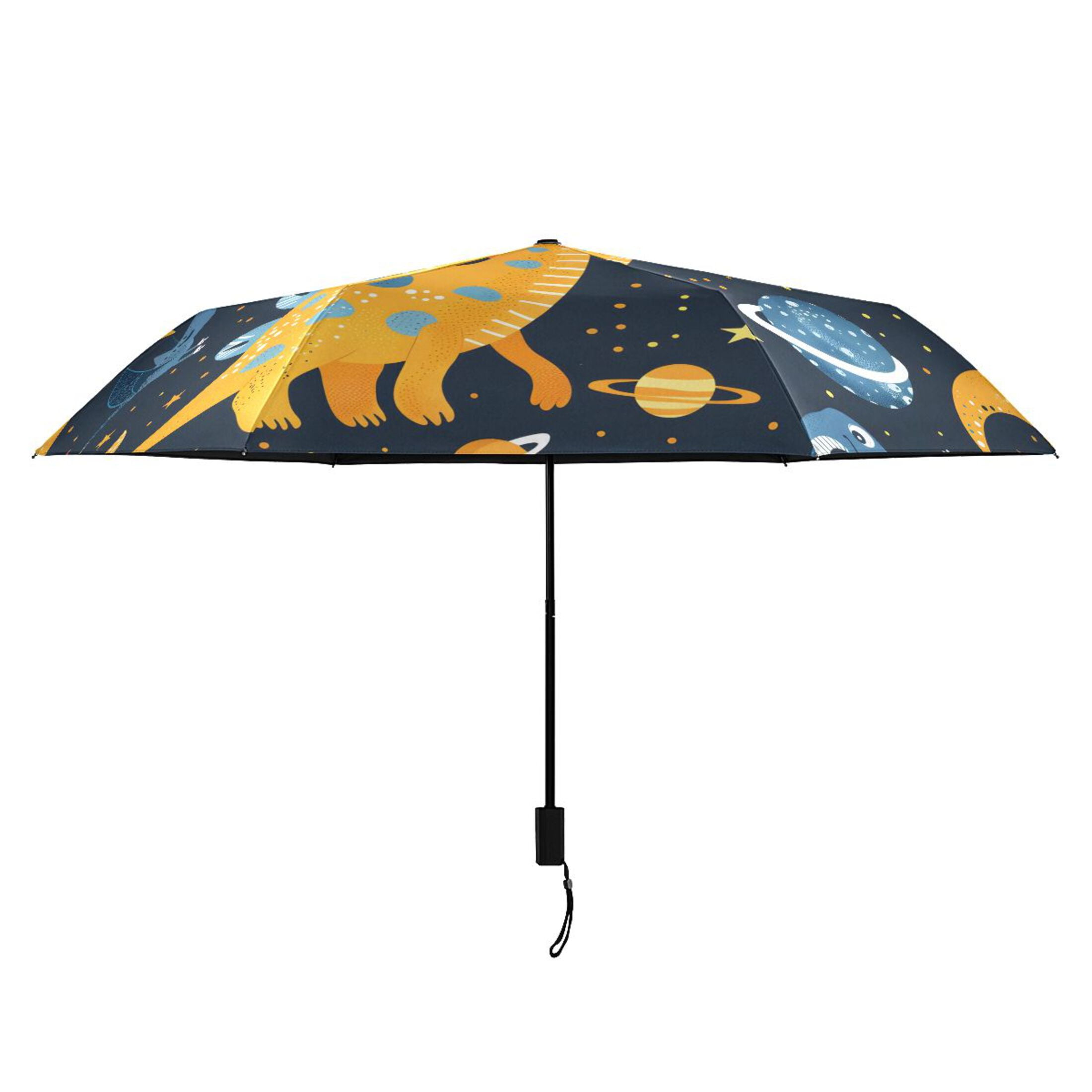 Cute Dinosaurs in Space Compact Sun Umbrella Windproof Travel Umbrellas for Rain Strong Portable UV Protection