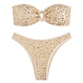 thumbnail image 5 of Minjewel Women's Two-Piece Sequin Bikini Set, O-Ring Detail & Strapless Top with High Waist Bottom, Sexy Swimsuits for Women for Party Vacation,Champagne S, 5 of 7