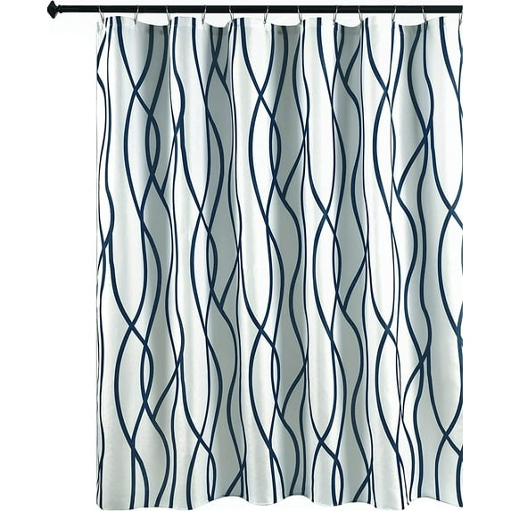 Extra Long Textured Fabric Shower Curtain 72 Inches Width by 84 Inches Length, Navy Dancing Printed Bathroom Curtains Machine Washable