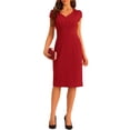 thumbnail image 2 of INSPIRE CHIC Vintage Sheath Dress for Women's V Neck Cap Sleeves Split Pencil Dresses XS Red, 2 of 6