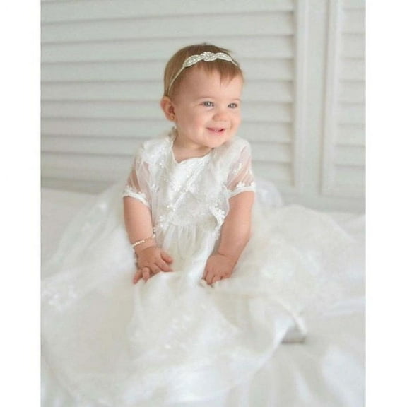 Baby Girls Sleeveless Baptism Dress Christening Gown with Bonnet 24M