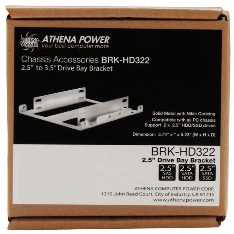 Athena Power BRK-HD322 Drive Bay 1 x 3.5" to 2 x 2.5" SSDs/HDDs Bracket 