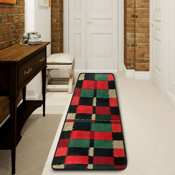 Ryvnso Red Checkered Grid Hallway Runner Rugs Floor Carpet Non Slip Entryway Mat 2' x 6'