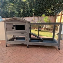 MEDEHOO Bunny Cage Indoor Outdoor Rabbit Hutch with Casters Waterproof Roof, Pull Out Tray from Back and Front, 61.2" L x 22.6" W x 33.5" H