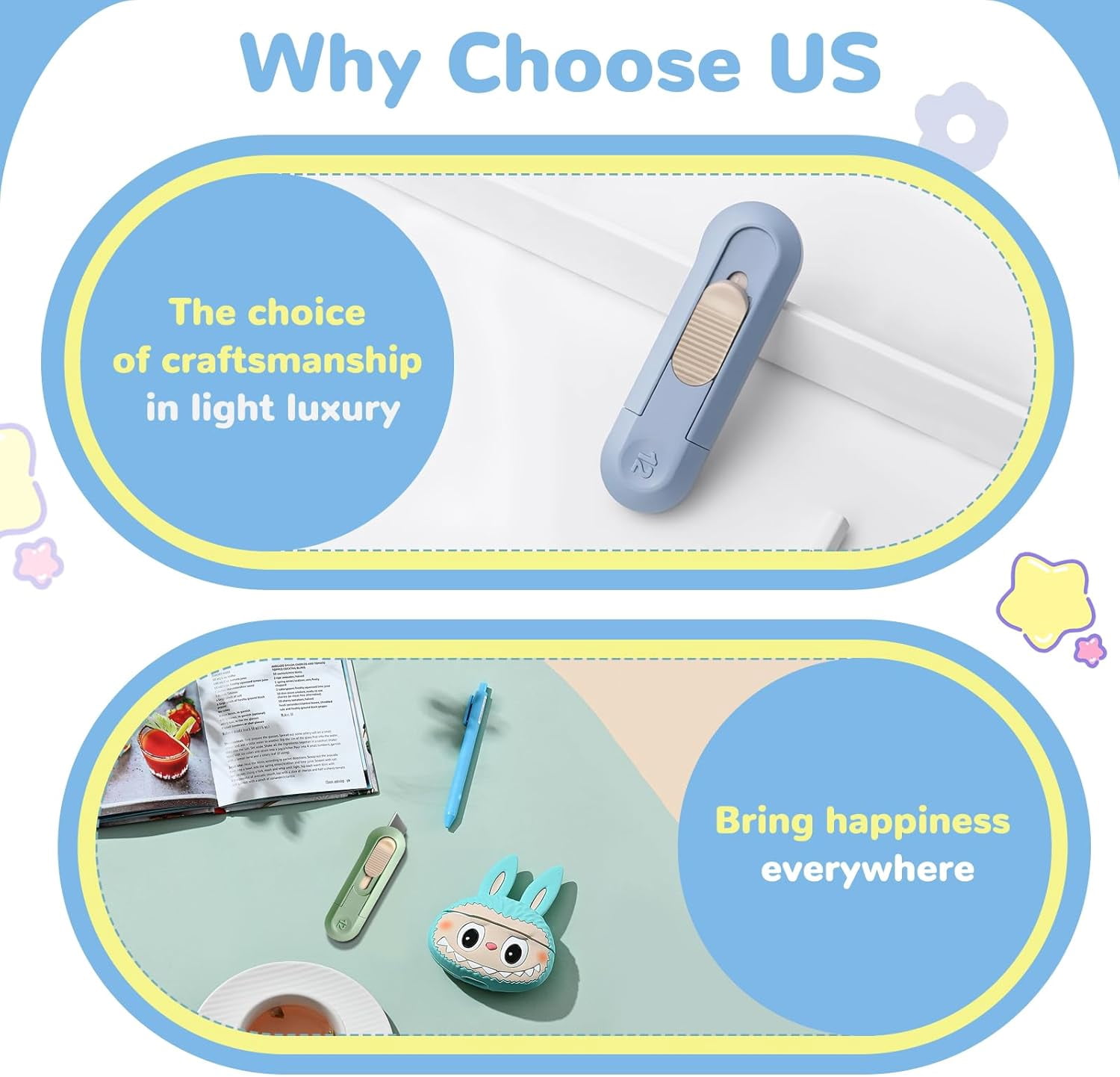 20 pcs Box cutter, box opener cutter Easy Slide Retractable Cute Box Cutter for Office, Home, Crafts, Hobby Use
