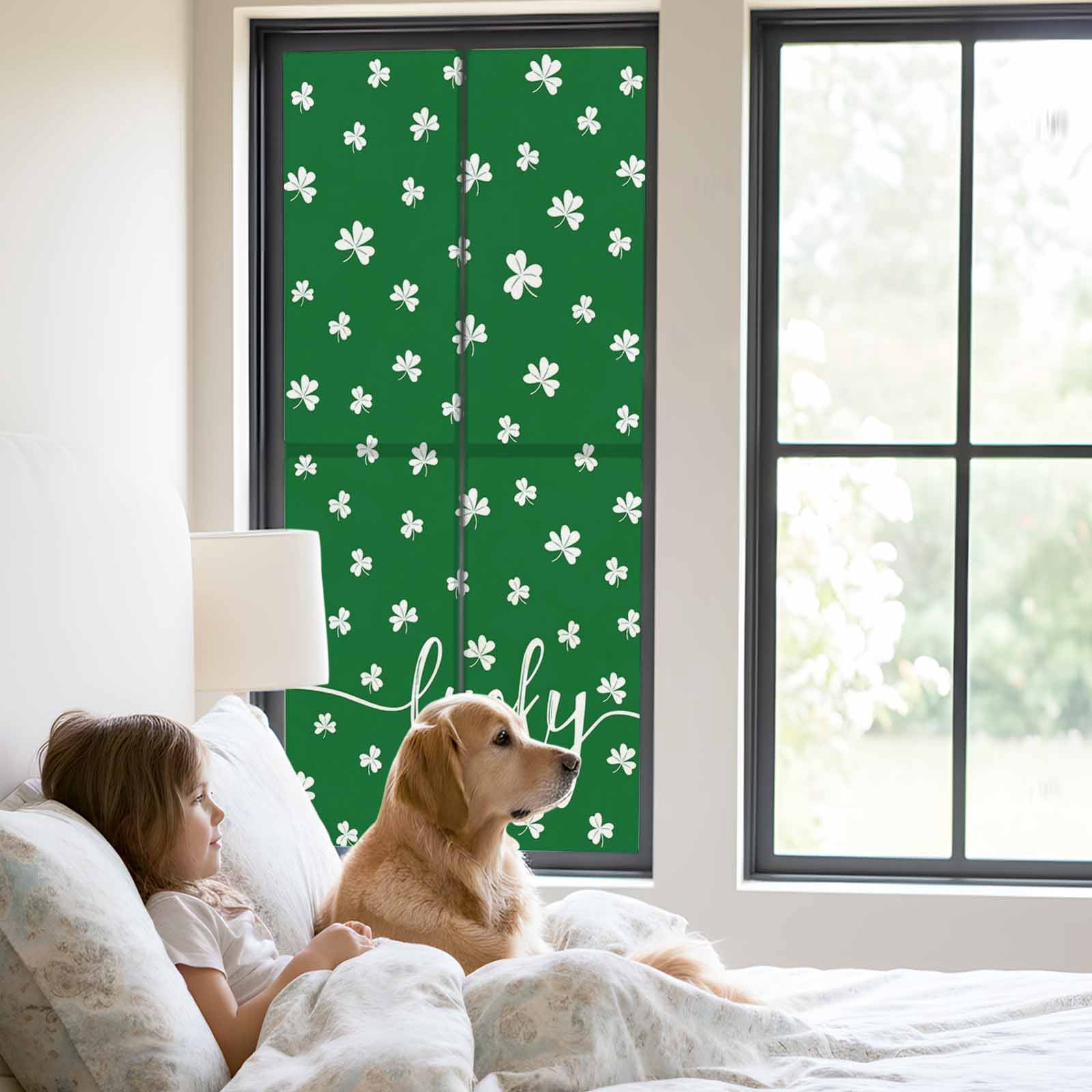 Lucky Shamrock, Window Privacy Film, St. Patrick's Day Irish Clover Green Static Cling UV Sun Blocking Tint Film Heat Control Windows Films for Bedroom Bathroom, Window Stickers 23.6"x59"