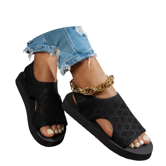 Women's Fashion Solid Color Mesh Breathable Anti- Open Toe Platform Sandals Lightweight Comfortable Summer Casual Slippers with Thick Sole for Beach, Pool, Daily Walking