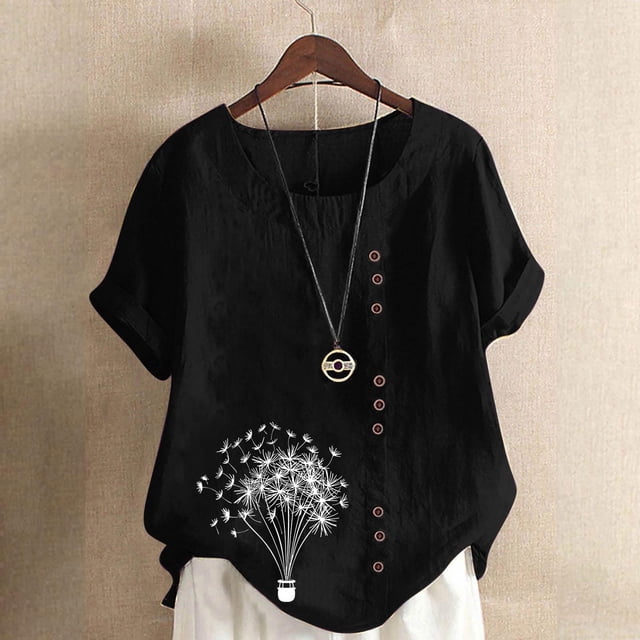 Lydiaunistar Summer Tops for Women Lightweight Polyester Casual Blouse, Button-Up Short Sleeve T-Shirt Perfect for Spring, Summer, and Fall Sizes SS-5XL