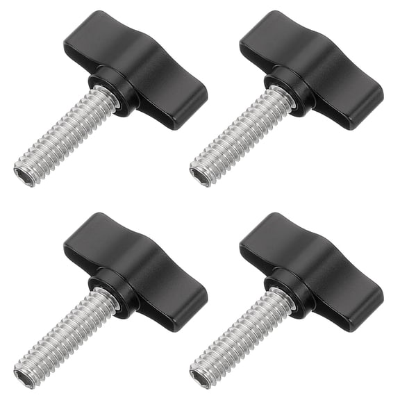 Uxcell 4 Pcs 1/4" - 25 Thumb Screw, 304 Stainless Steel Threaded Knurled Thumbscrew