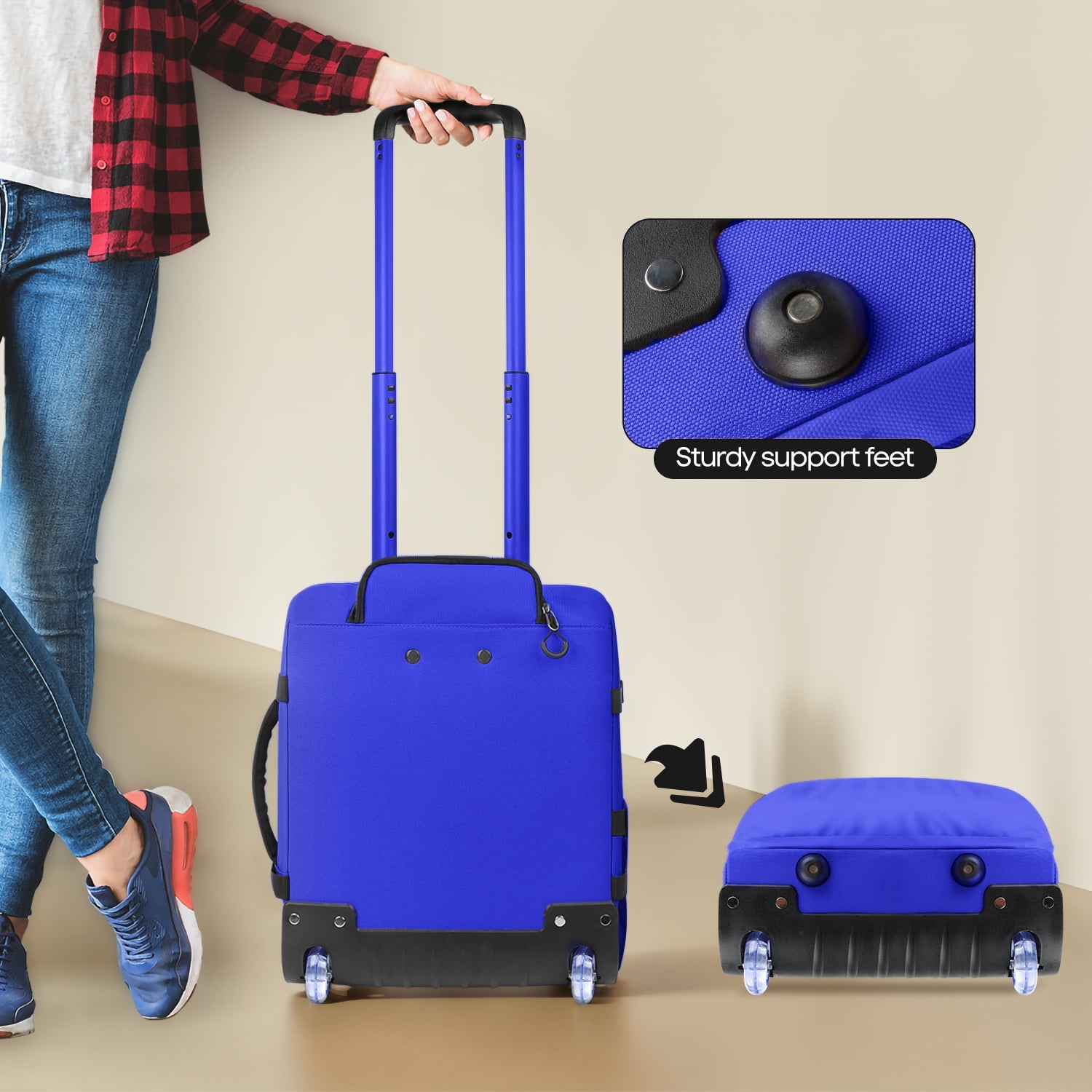 17" Underseat Carry On Luggage Airplane Approved,Water Resistant Softside Rolling Suitcase Lightweight Personal Item Travel Bag,Blue - TA069